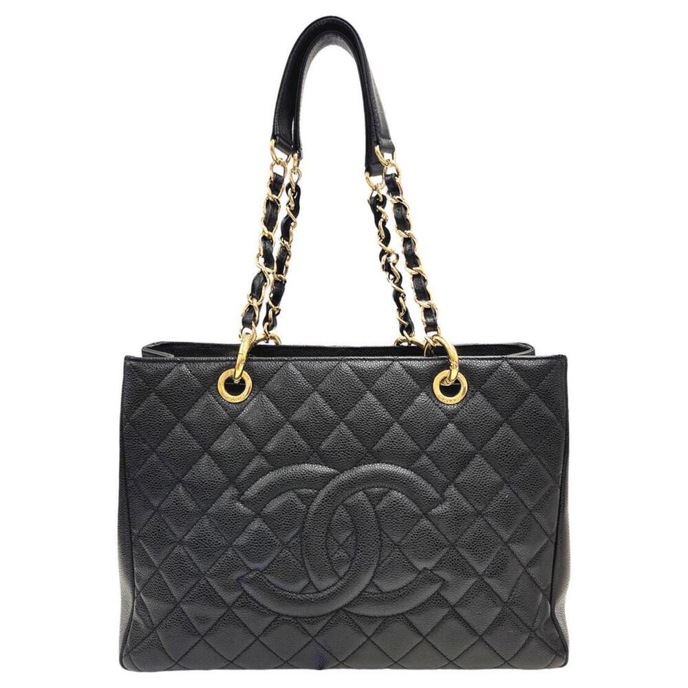CHANEL GST Chain Tote, Caviar Leather, Black, Grand Tote Bag, Women's